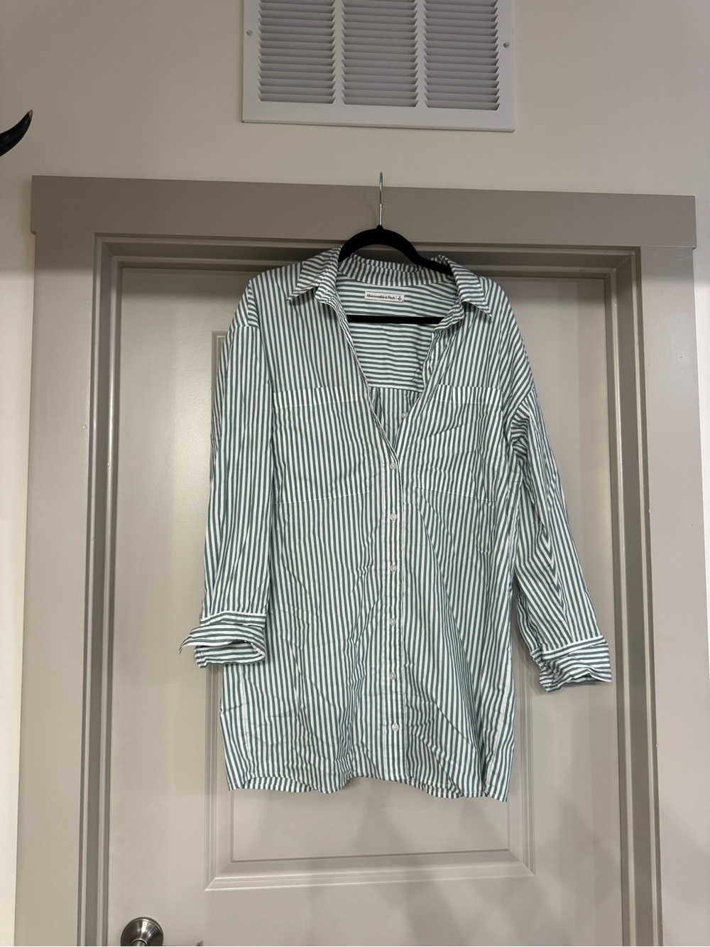 Abercrombie & Fitch Green and White Striped Button-Down Shirt Dress